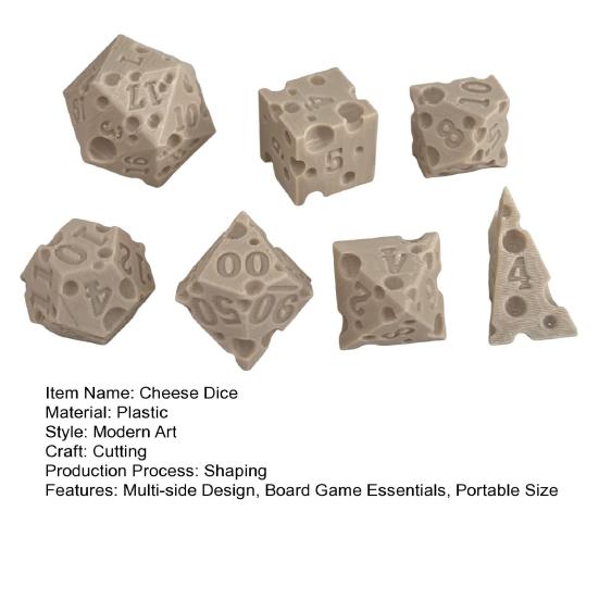 7Pcs/Set Cheese Dice D4/6/8/10/12/20 Multi-side Gaming Dice Adults Family Night Party Polyhedral Dice Board Game Essentials
