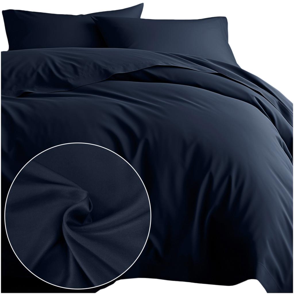 Cotton bedding 140x200 natural satin weave smooth dark navy blue