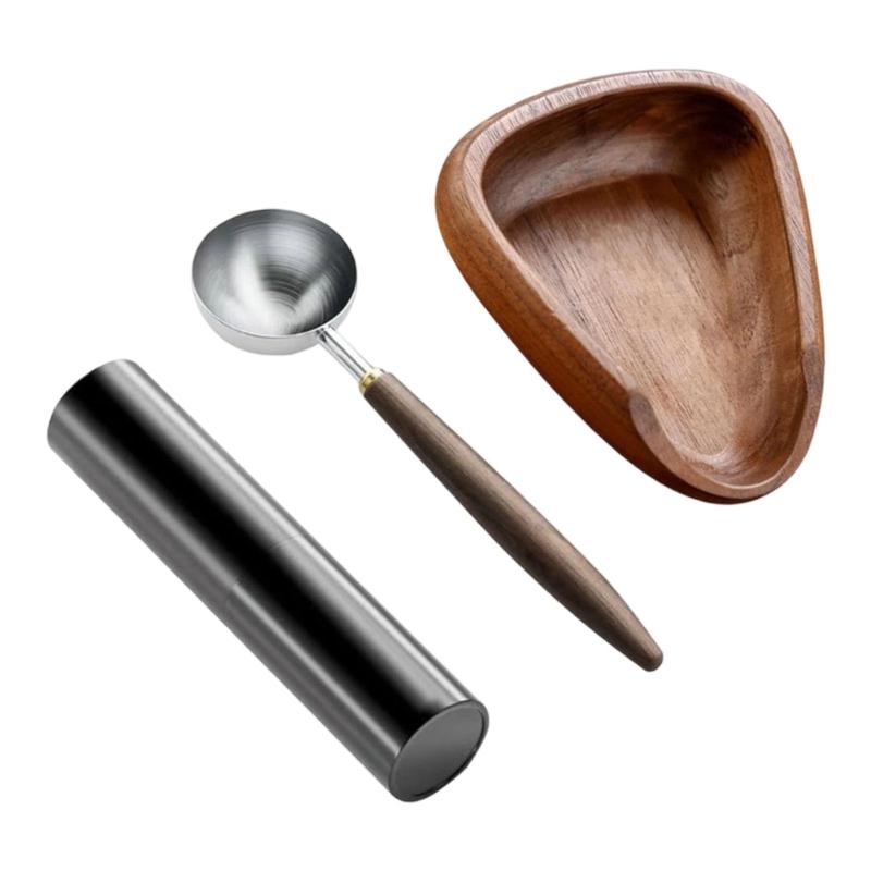

Antique Coffee Measuring Spoon Wood Stainless Steel Texture Home Essential Kitchen Accessory Coffee Weighing Plate