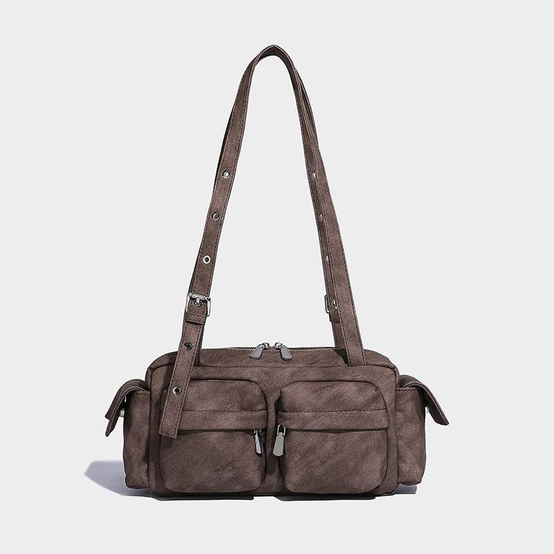 Multi-pocket Trendy Retro Motorcycle Bag Commuting Large-capacity Underarm Fashionable One-shoulder Handbag Niche High-end Feeling 34x9x15CM коричневый