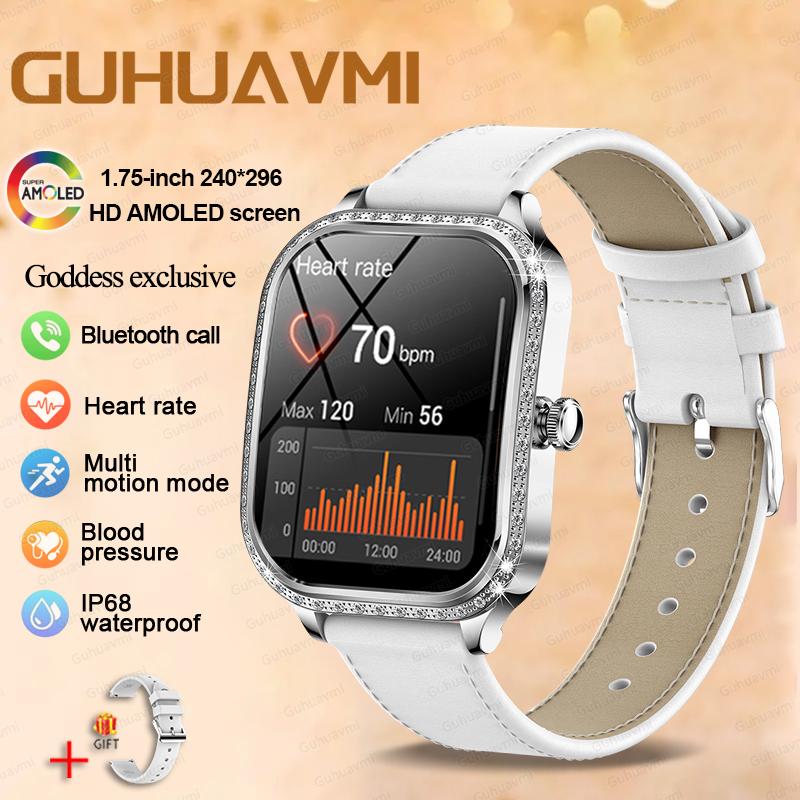 New Lady Fashion Smart Watch Women AMOLED HD Screen Heart Rate Bluetooth Call IP68 Waterproof Sports SmartWatch