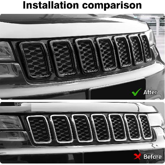 JeCar Grille erts ABS Grill Cover Trim Kit for 2017-Jeep Grand Cherokee WK2, Black