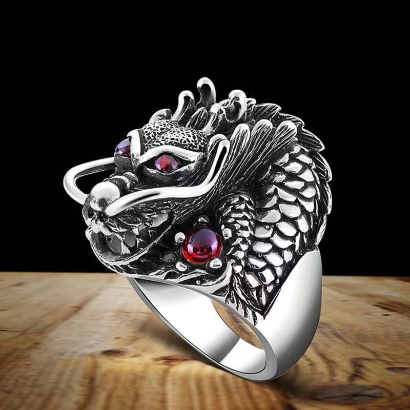 

Retro Dragon Ring Domineering Red Eye Dragon Head Ring Jewelry one size(US size 6-13) срібний