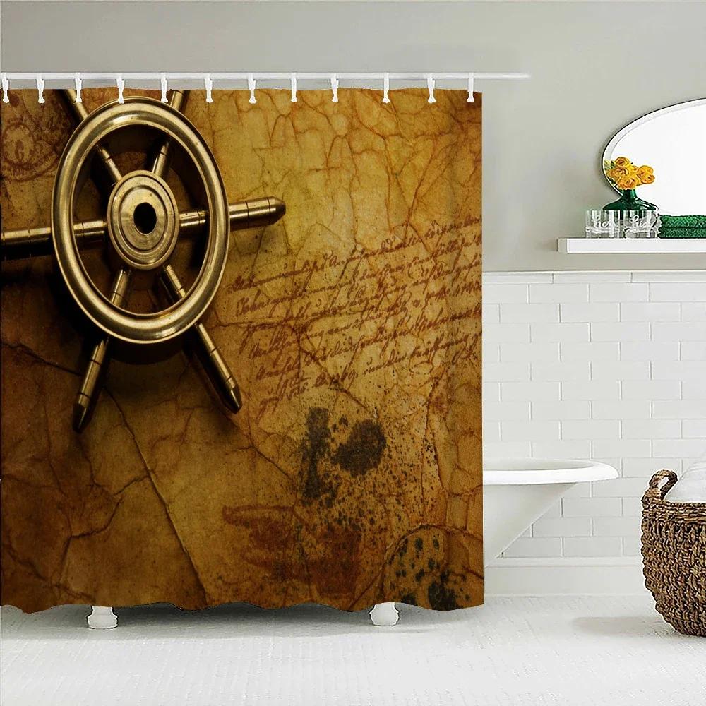 

1 Pcs Retro Navigation Sailboat Printed Shower Curtain Bathroom Partition Bathroom Curtain With Hooks Home Decorative Curtain W60H190(CM)-1 Pcs