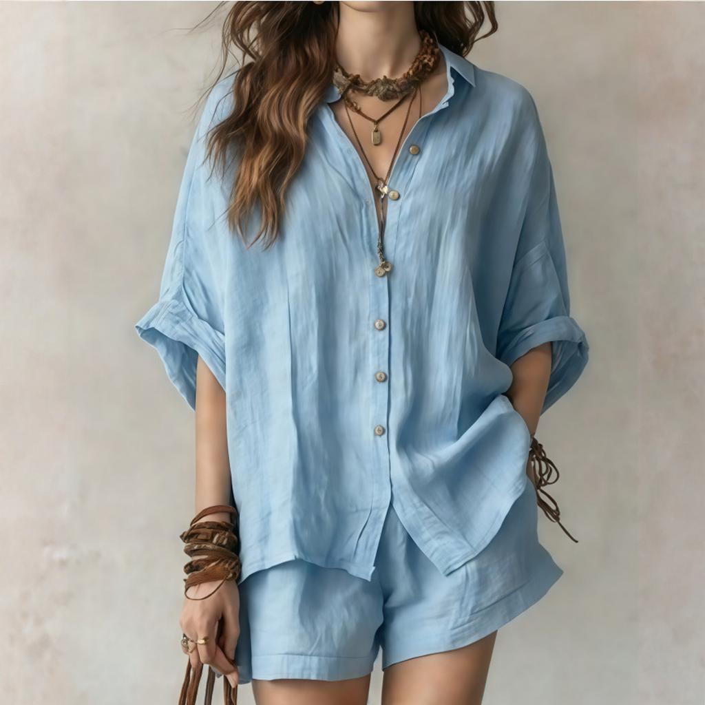 Fashionable Women's Spring & Summer New Arrival Color Casual Sets (Shirt + Shorts) - Stylish, Trendy, And Comfortable Outfit