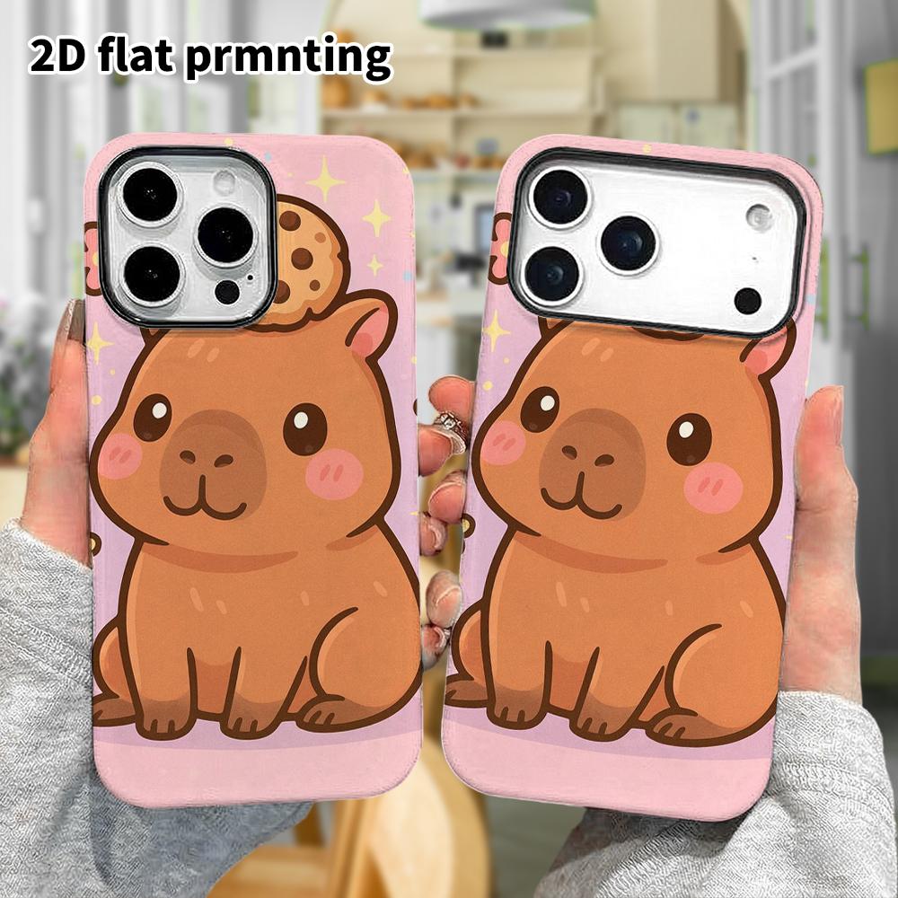 Phone Case: 2D Flat Design Suitable for iPhone 18 17 16 15 14 13Pro Film Protection Case, Couple Style, Capybara with Cookie On Top, Christmas and Hal