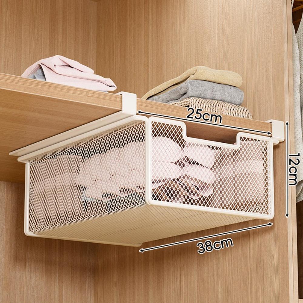 Large Capacity Underwear Storage Basket Under Shelf Pure Color Hanging Organizer Under Cabinet Basket Design