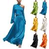 Women's Color One-Shoulder Long Sleeve Top and High-Waist Skirt Two-Piece Outfit Set