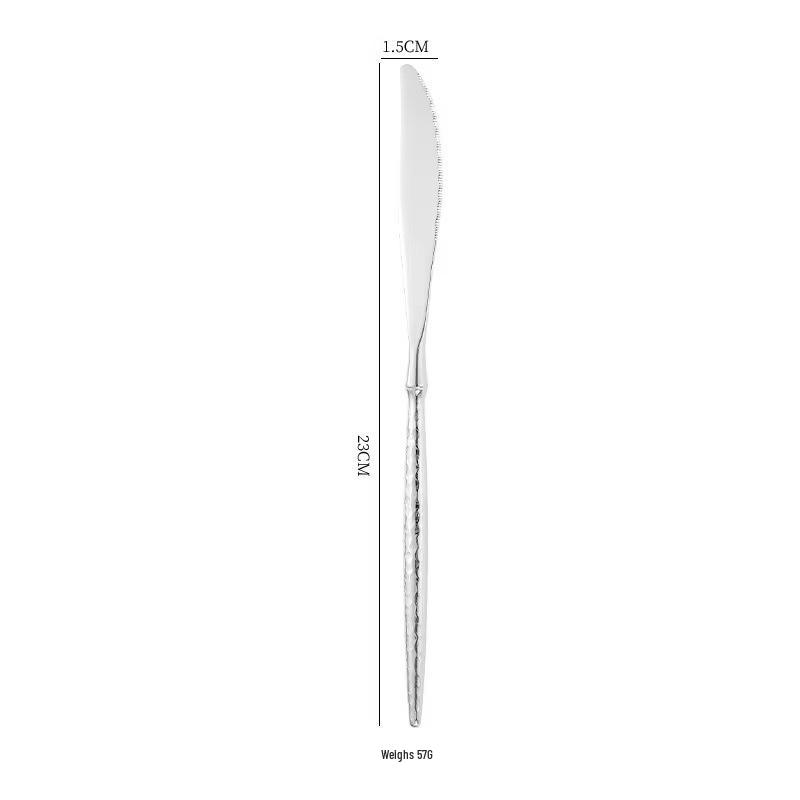 Western Cutlery Set: Hammered 304 Stainless Steel Knife, Fork, Spoon, Dessert Spoon, Fruit Fork, Steak Knife