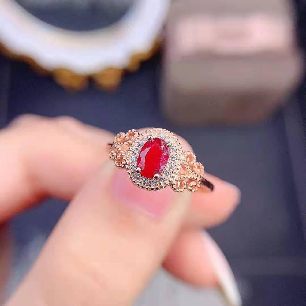 Open Ring 18k Rose Gold Plated Garnet Ring Simple Simulated Pigeon Blood Ruby Adjustable Jewelry
