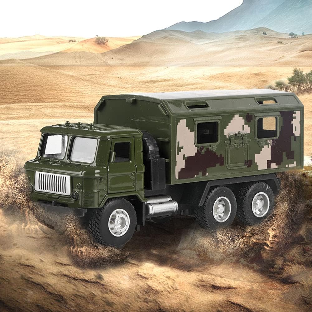 Model vojenského obrněného auta 1/43 vojenského nákladního automobilu, model vozidla se simulací kojenců pro dětskou zatahovací hračku se světelným zvukem (Starožitný lékařský vůz)