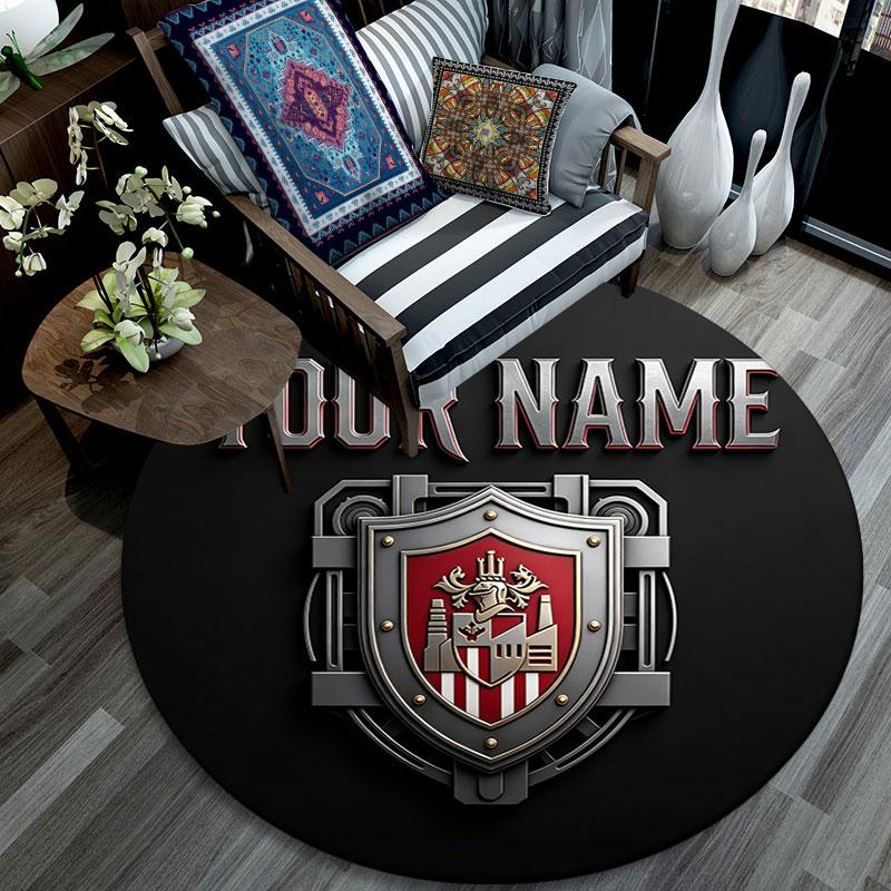 Custom Name,Atlético Madrid pattern round rug,Carpet Rug for Living Room Bedroom Playroom ,Non-slip Floor Mat,Holiday Gifts and Birthday Gifts.