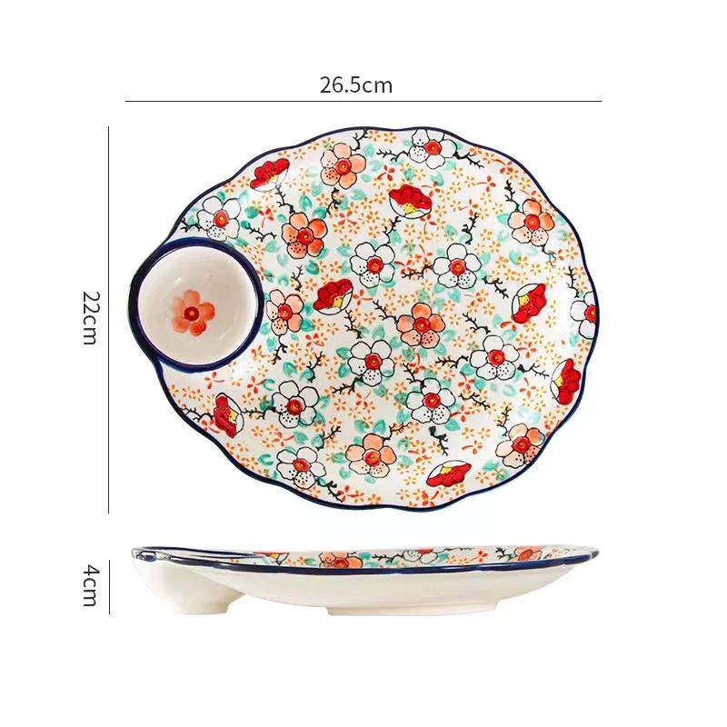 Retro Flower Sushi Plate Creative Home Fruit Plate Delicious Dishes Ceramic Plates Light Luxury Chinese Style Dumpling Tableware