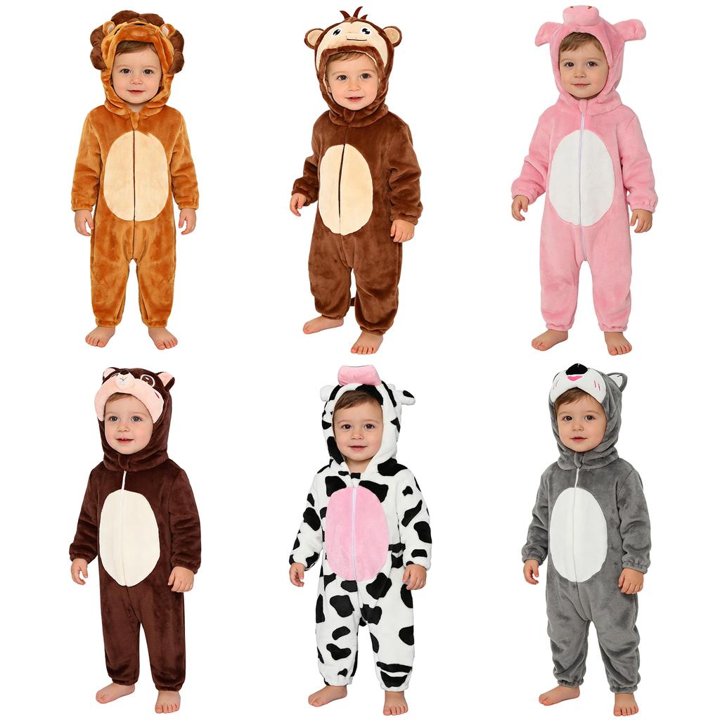 Tuta Unisex per Bambini Piccoli Animale Manica Lunga Polsini Elasticizzati Chiusura a Zip Cappuccio Carino Animale Cartone Animato Coda 3D per Casa Feste a Tema Casual Cosplay