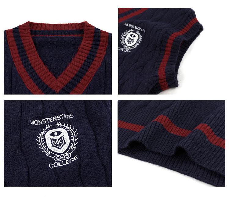 Pletený svetr v preppy stylu Vesta s výstřihem do V Korejská móda Mládežnický svetr bez rukávů Ležérní Bílý svetr Žena