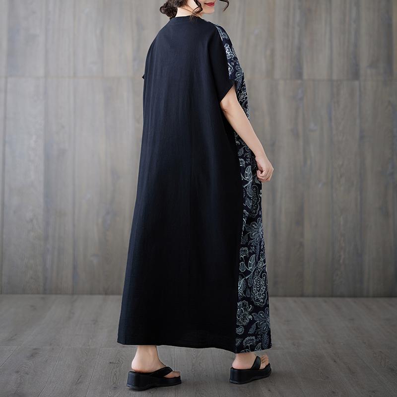 DIMANAF 2025 New Plus Size Summer Dress Women Vintage Printing Loose Casual Dress Long Linen Dress Maxi