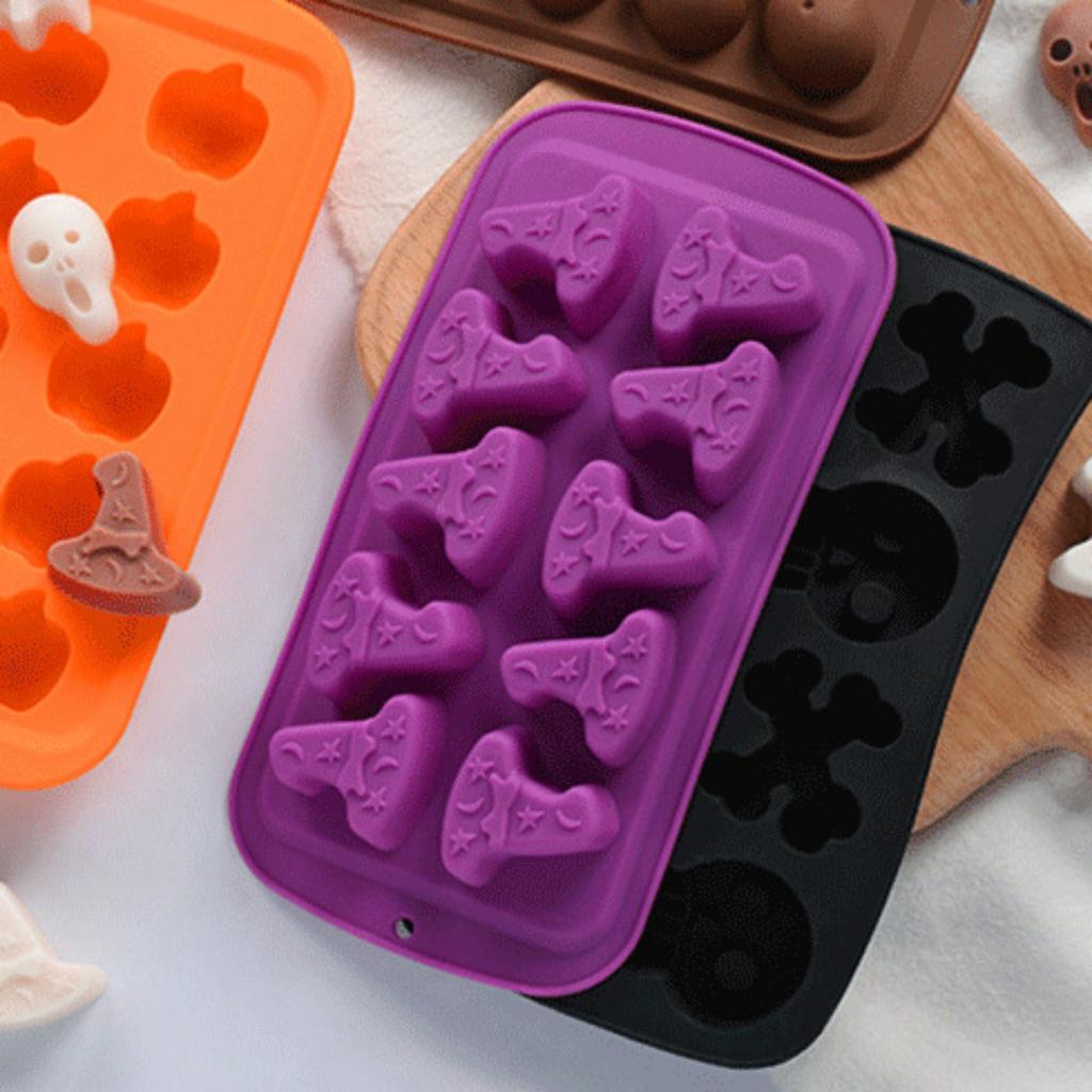 Multicavity Pumpkin Ghost Silicone Chocolate Mold DIY Bat Witch Hat Candy Biscuit Making Baking Mould Halloween Party Cake Decor