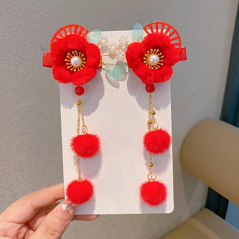 Chinese Style Children's New Year Kawaii Hair Clips Cheongsam Hanfu Hair Accessories Cosplay Hair Ball Hair Clip