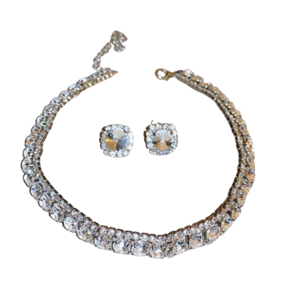 Vintage Crystal Necklace Retro Rhinestone Choker Necklace Necklace Earrings Set  Valentine's Day