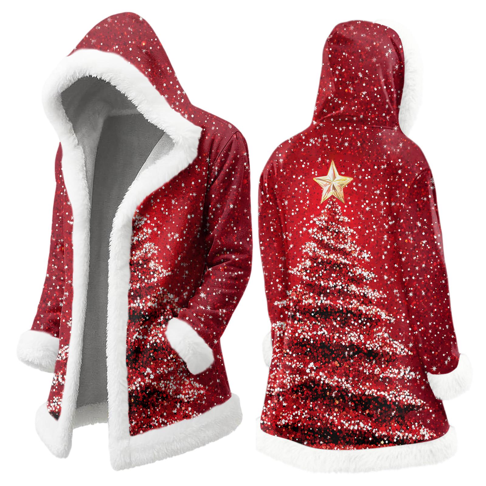 

Мужской рождественский длинный кардиган с капюшоном и карманами, теплая куртка M