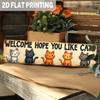 Vintage Cat Metal Wall Sign, Retro Welcome Hope You Like Cats Hanging Plaque, Farmhouse Kitchen Living Room Decor