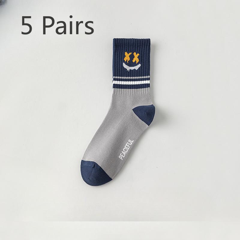 5 Pairs of Men's Spring and Autumn Pure Cotton Deodorizing Graffiti Youth Student Sports Basketball Stockings