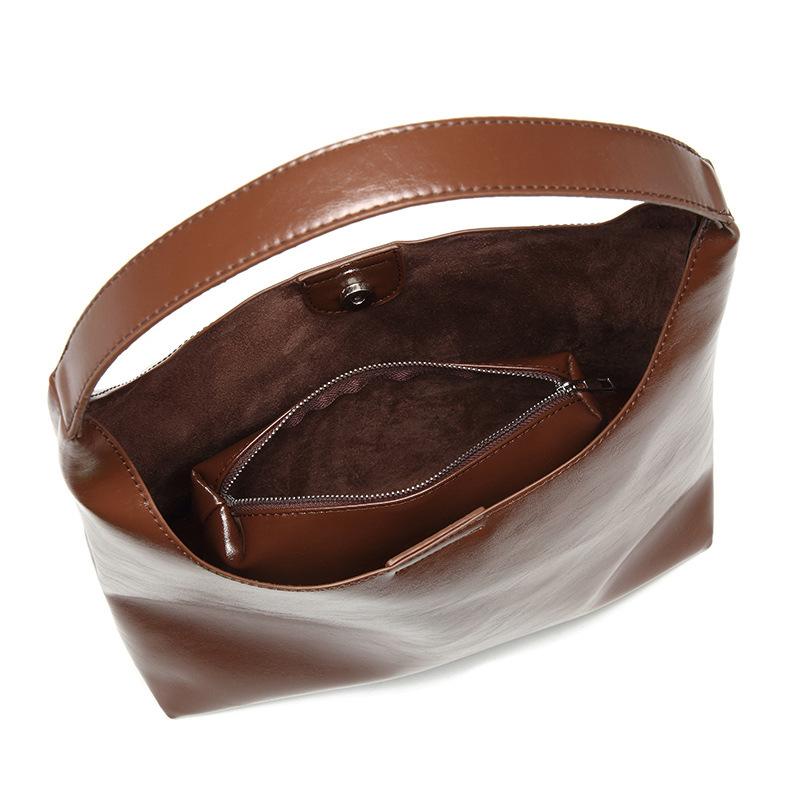 Lazy Style Retro Large-capacity Tote Bag Female Oil Wax Leather All-match Commuter One-shoulder Handbag