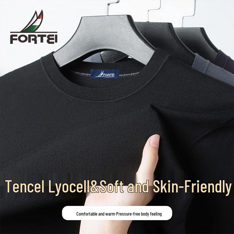 Futing Men's Tencel Lyocell Blend Crew Neck Knit Sweater