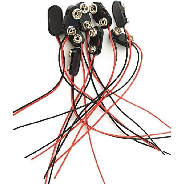 100ea I Shape 9V Battery Button Snap Connector Black Plastic Shell Copper Button 150mm Wire 4mm Tin End