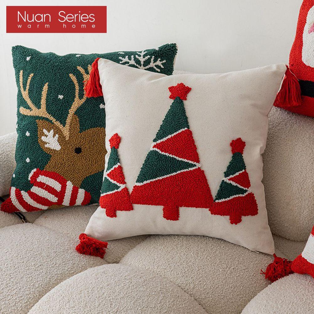 1 ks Povlak na polštář série Nuan Vánoční styl Nádherný a měkký vyšívaný potah na polštář pro pohovku, obývací pokoj, ložnici, domácí dekorace, party dekorace