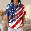 Women’s Casual Short Sleeve Knit Polo Shirt with Button Front and Independence Day Print for Everyday Wear