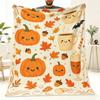 Single-Piece, Pumpkin And Maple Leaf Pattern with a Hot Drink Cup, Autumn Edition, Soft And Warm Printed Blanket, for Holiday Classmates, Friends, Fam