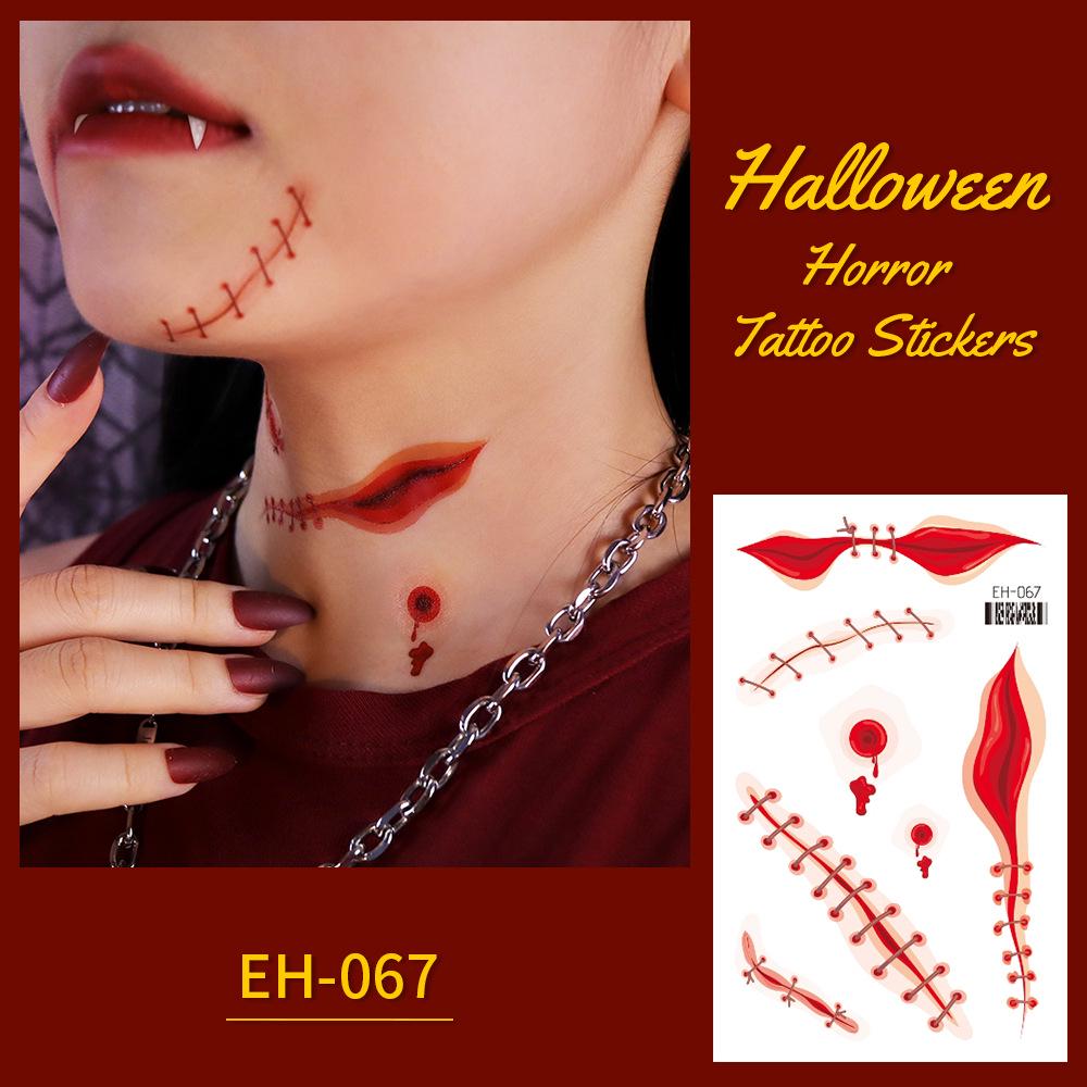 Wasserdichte Halloween-Grusel-Narben-Tattoo-Aufkleber mit Kreuzmuster für Gesicht und Arme