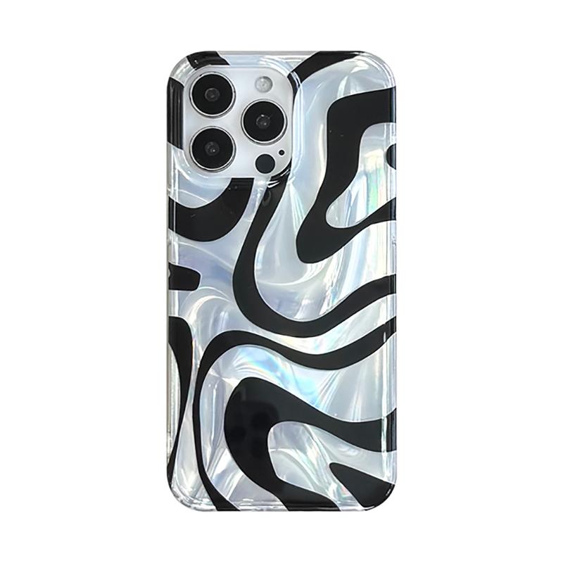 

Fashion Silk Pattern Silver Black Irregular Lines Phone Cover Case For iPhone 16 Pro Max 15 14 13 iPhone 13