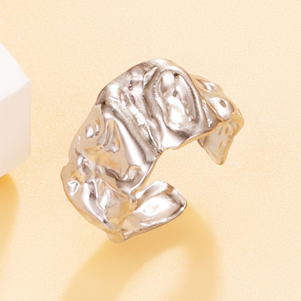 Stainless Steel Retro Baroque Pleated Open Ring - Women s Punk Irregular Texture Index Finger Ring