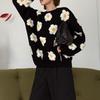 Autumn and Winter New Three-dimensional Daisy Thickened Black and White Contrasting Knitted Sweater Pullover for Women 3543 EMA