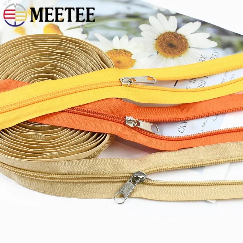 Meetee 3-10M 5# Nylon Zippers with Slider Clothing Zip Heads Puller Repair Kit Bag Garment Replacement DIY Zipper Accessories