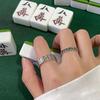 Feng Shui Mantra Protection Wealth Ring Vintage Mahjong Finger Ring Amulet Wealth Lucky Opening Adjustable Ring Buddhist Jewelry