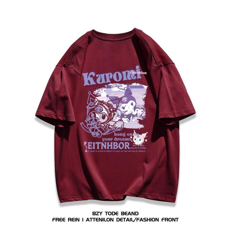 Sanrio Kuromi Cozy Heavyweight Pure Cotton Cute Printed Short Sleeved TShirt for Girl Summer Casual Trend Ins Style Loose Tops