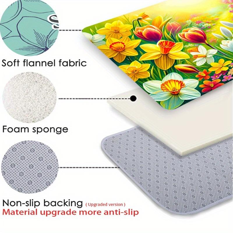 Yellow cartoon floral pattern Flannel-printed floor mats has a non-slip function is suitable entrances bathroom welcome carpets