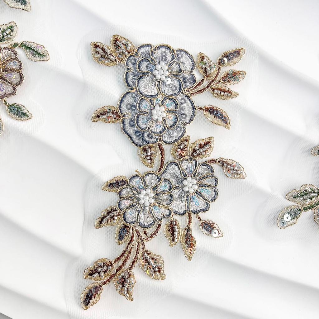 Color Bead Sequins Three-Dimensional Embroidery Flower Applique Clothing Cheongsam Hanfu Luggage Decoration Cloth Sticker Accessories