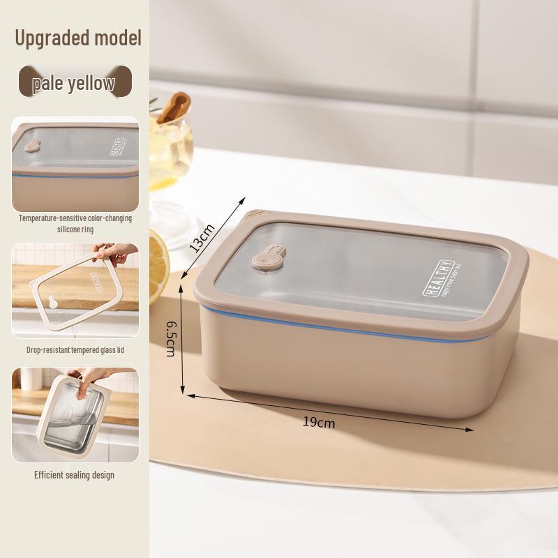 Korean Square 304 Stainless Steel Lunch Box with Airtight Glass Lid - Microwave Safe
