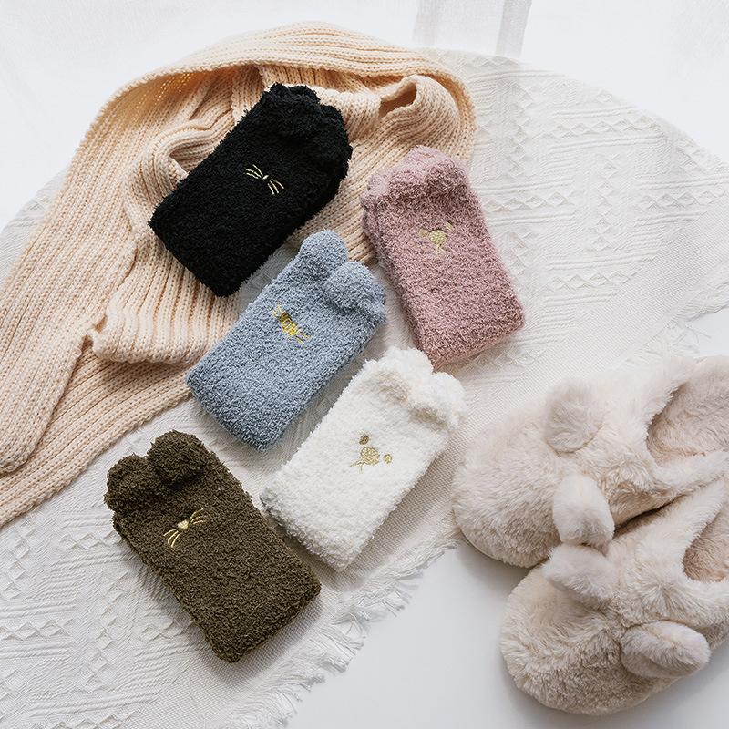 Thermal Socks For Womens Coral Fleece Socks Floral Print Sock Colorful Winter Cute Fashion Fuzzy Female Funny Long Socks