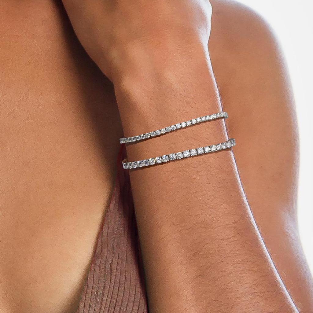 Moissanite Tennis Bracelet 925 Silver Bracelet Sterling Silver Hypoallergenic Artificial Diamond White Gold Plated Sparkling Luxury Jewelry Women