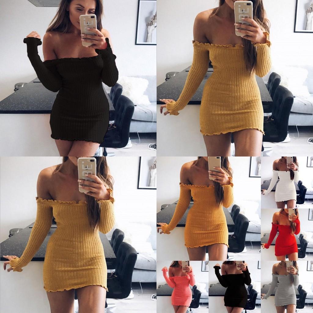 Cotton Solid Color Bodycon Dress With Long Sleeve And High Waist For Women