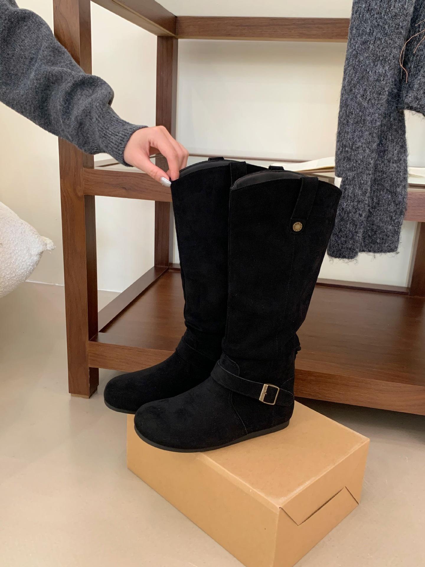 

South Korea Dongdaemun niche design sense women winter height increase belt buckle sleeve thick-soled knight boots boots boots 39 чёрный