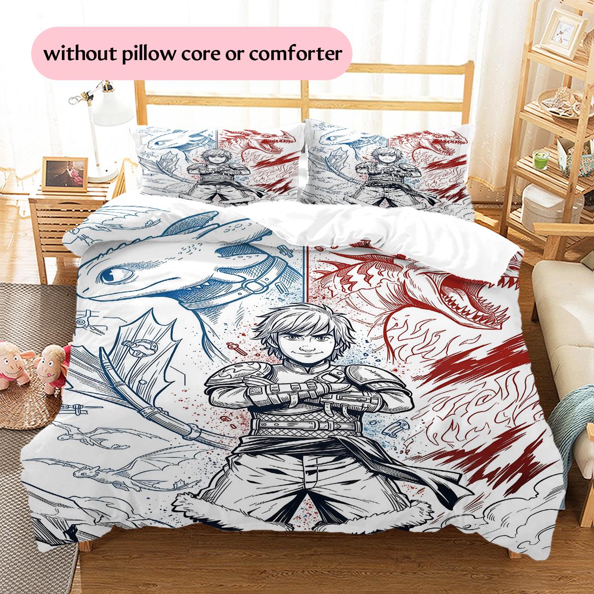 

How to Train Your Dragon elements Pattern Bedding Quilt Set Home Decoration Gift (1 * duvet cover + 2 * pillowcase without core) 135x200cm