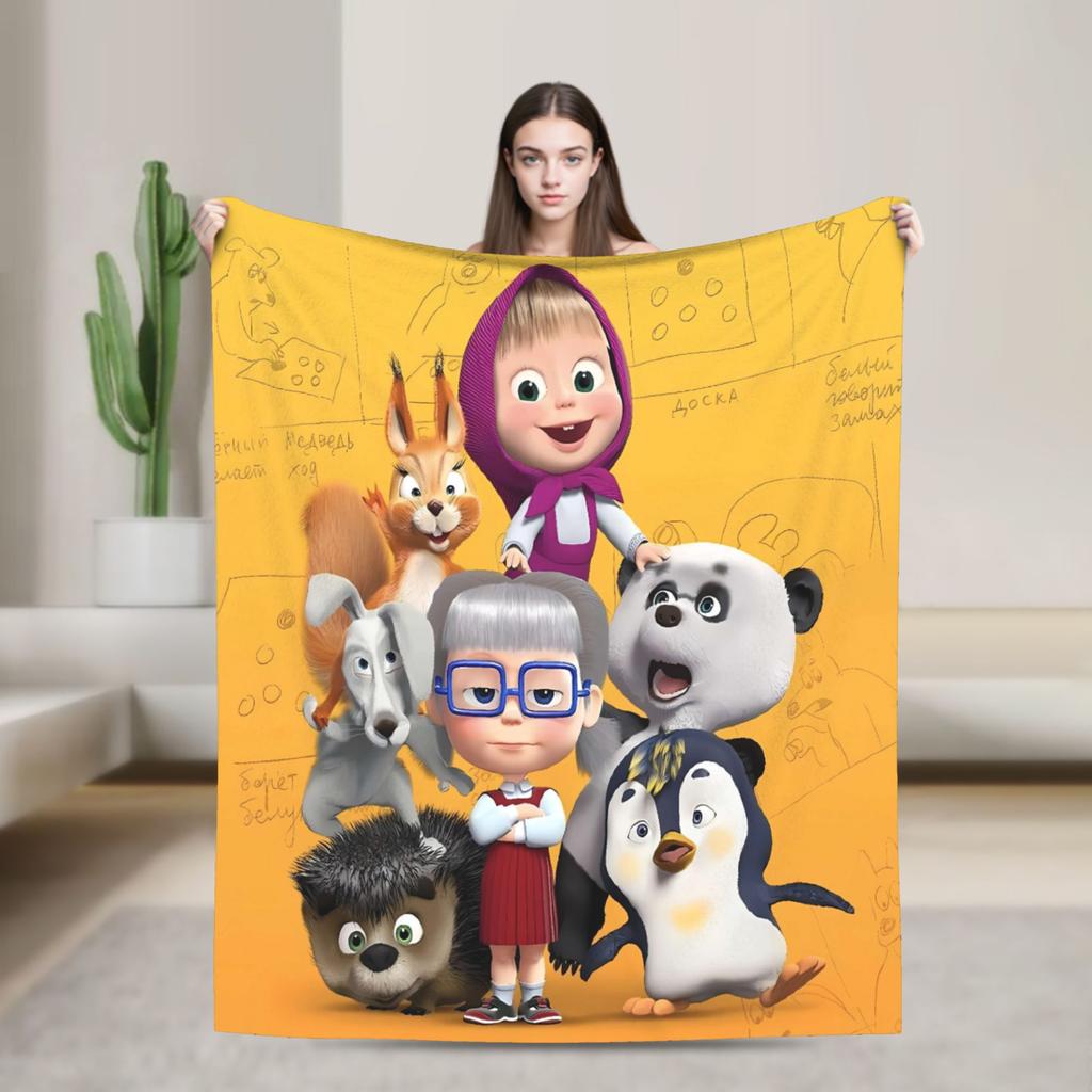 Warm BlanketKids Camping M-Mashas and B-Bears Throw Blanket Flannel Bedspread For Bedroom Graphic Sofa Bed Cover
