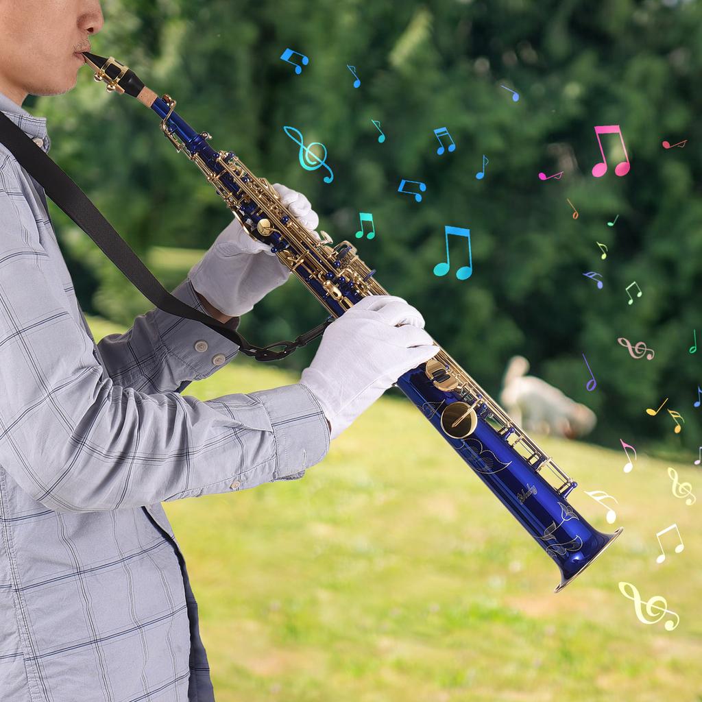 Btuty Brass Straight Soprano Sax Saxophone Bb B Flat Woodwind Instrument for Student Beginner