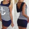 Vest Anchor Stripe Dress Sleeveless Tops Oneck Hooded Sexy Bodycon Mini Dresses